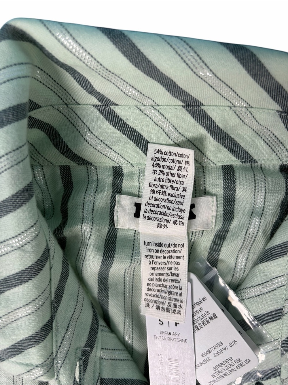 Victorias Secret Pink Sleepwear Set Womens Small Green Silver Striped Long - Picture 12 of 13